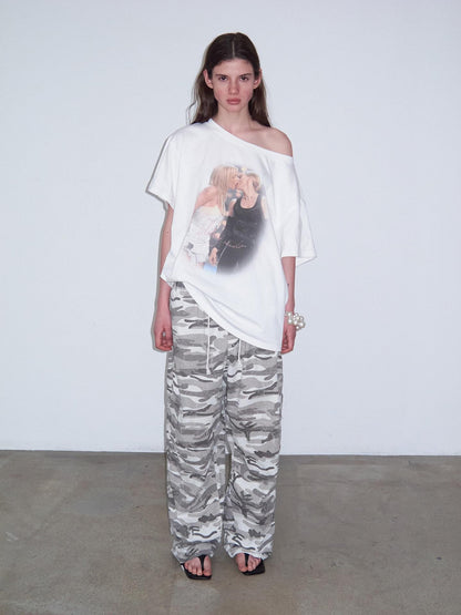 Delivery Vintage Century Kiss Print Asymmetric Women&