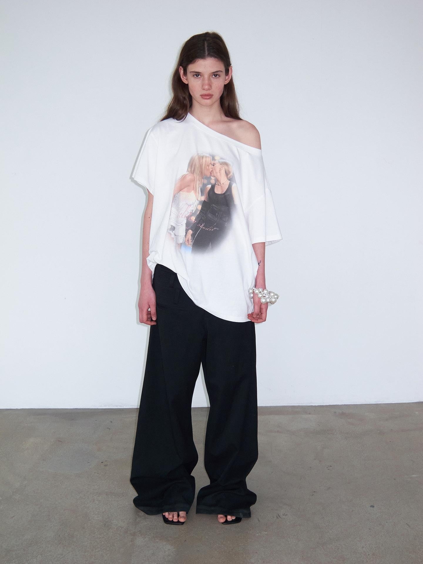 Delivery Vintage Century Kiss Print Asymmetric Women&