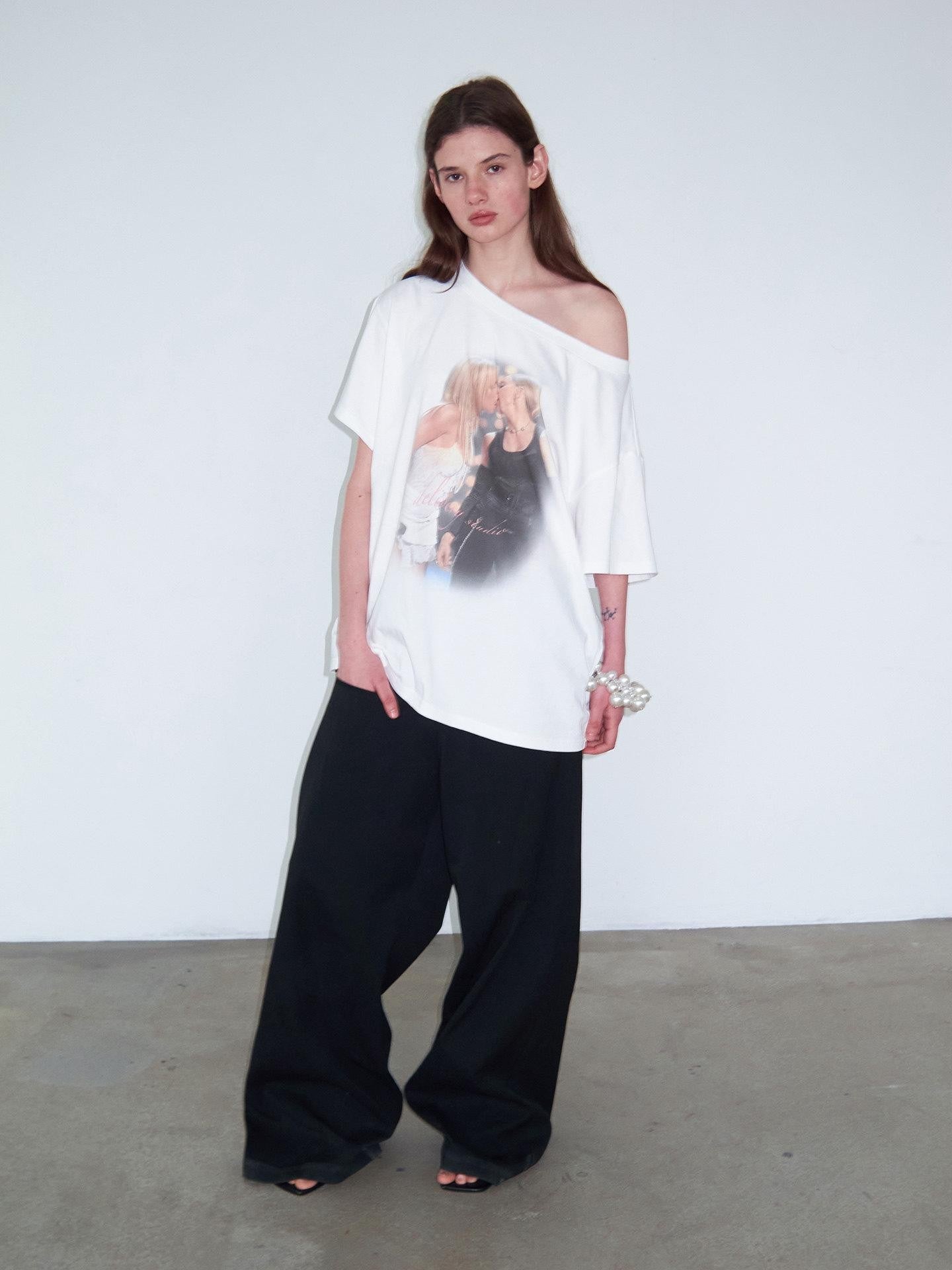 Delivery Vintage Century Kiss Print Asymmetric Women&