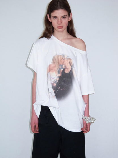 Delivery Vintage Century Kiss Print Asymmetric Women&