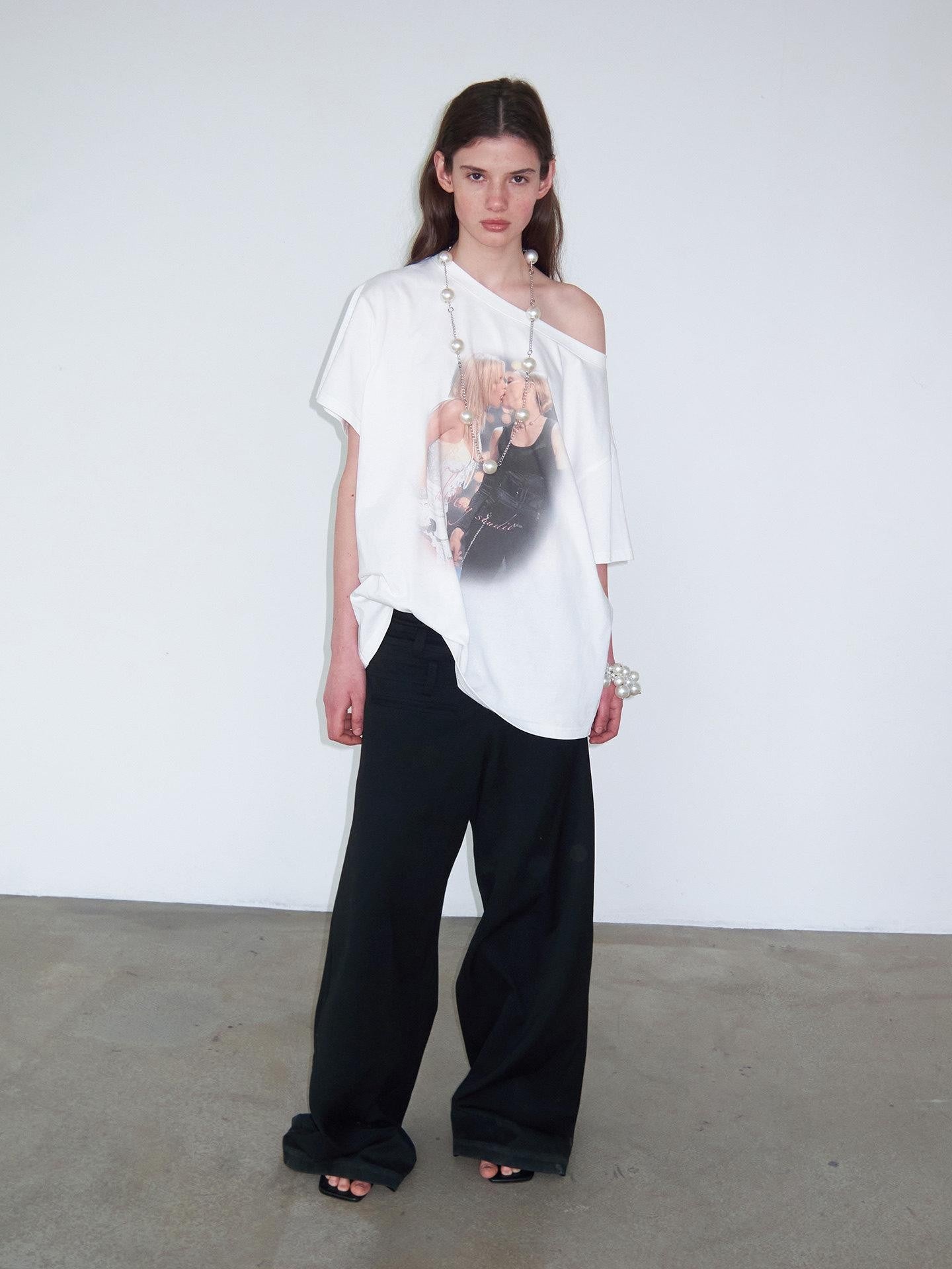 Delivery Vintage Century Kiss Print Asymmetric Women&