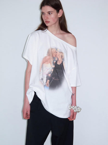 Delivery Vintage Century Kiss Print Asymmetric Women&