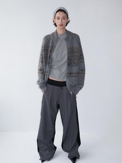Delivery Vintage Gray Fair Isle Jacquard Loose Fit Zip Front Longsleeve Women&