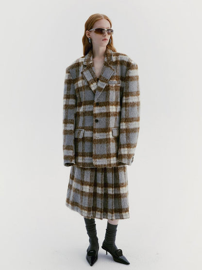 Delivery Vintage Grey Plaid Pleated Asymmetrical Women&