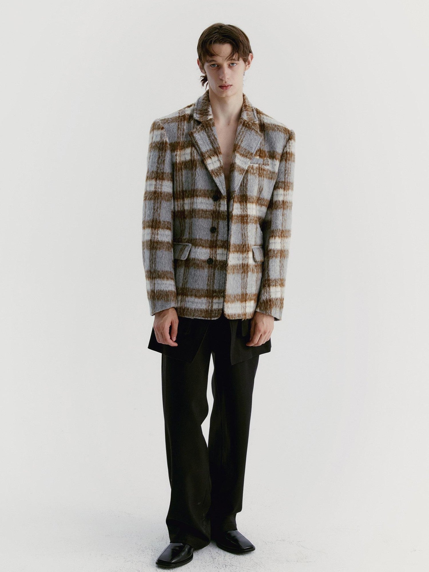 Delivery Vintage Grey Plaid Pleated Asymmetrical Women&