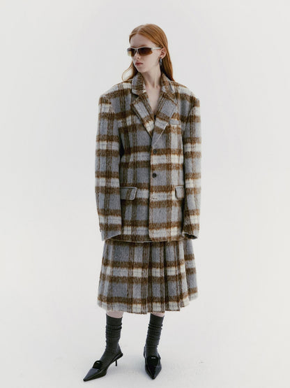 Delivery Vintage Grey Plaid Pleated Asymmetrical Women&