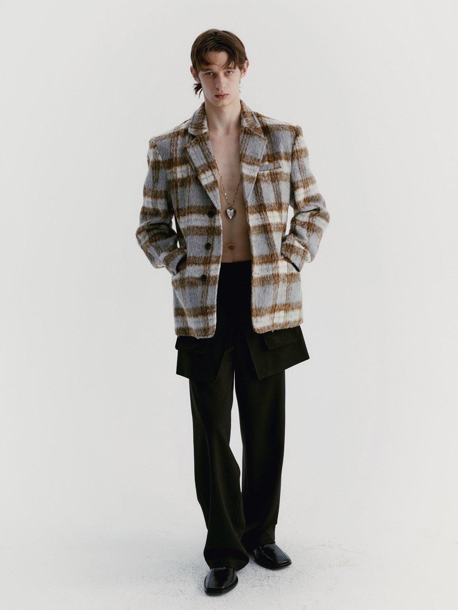 Delivery Vintage Grey Plaid Pleated Asymmetrical Women&