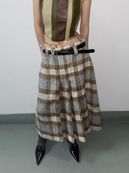 Delivery Vintage Grey Plaid Pleated Asymmetrical Women&