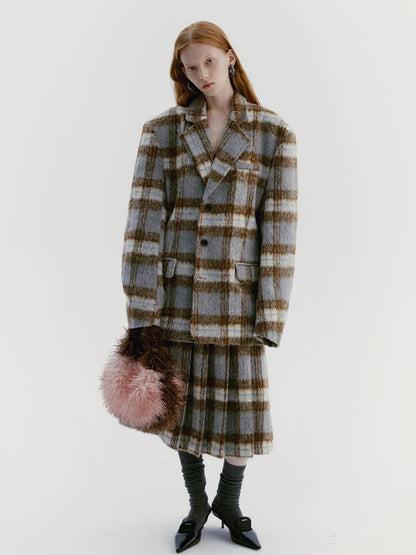 Delivery Vintage Grey Plaid Pleated Asymmetrical Women&
