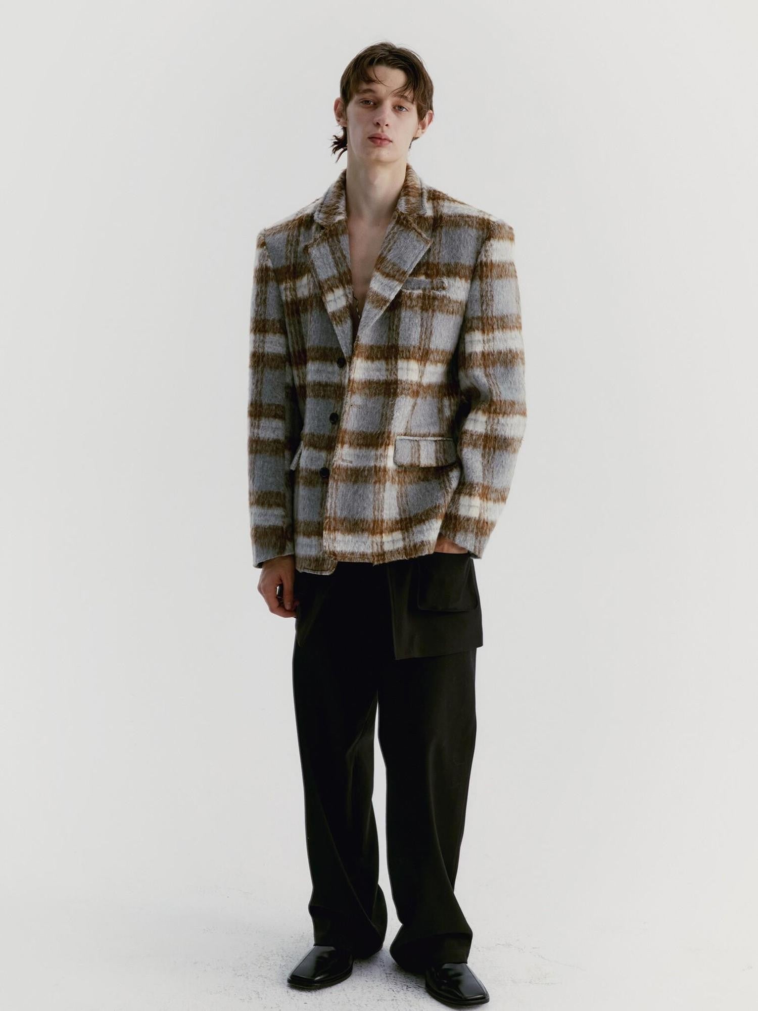 Delivery Vintage Grey Plaid Pleated Asymmetrical Women&