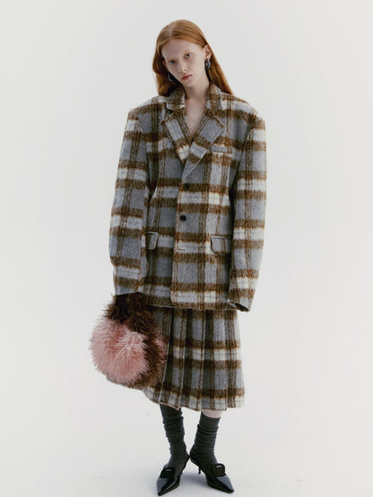 Delivery Vintage Grey Plaid Pleated Asymmetrical Women&