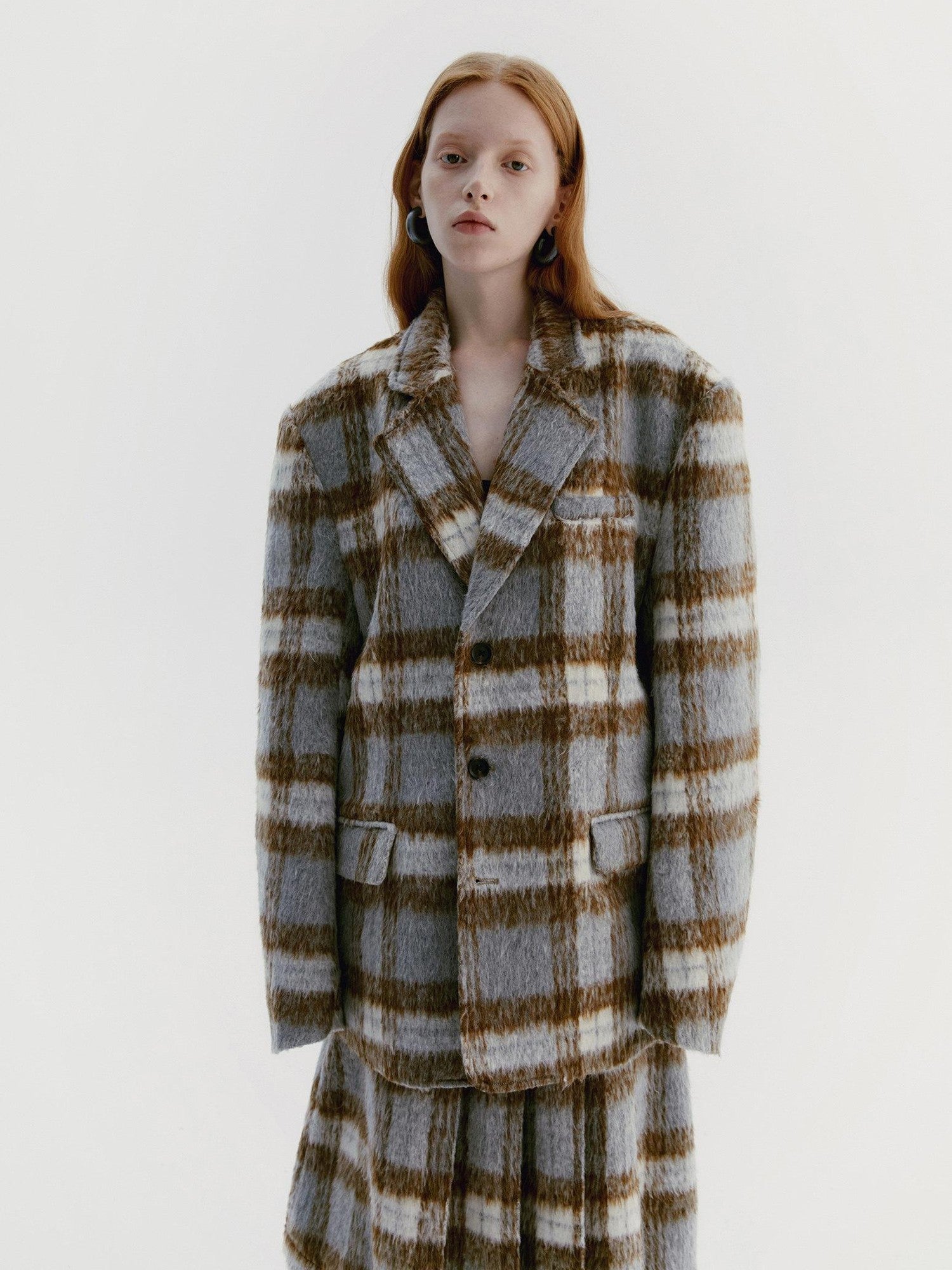 Delivery Vintage Grey Plaid Pleated Asymmetrical Women&