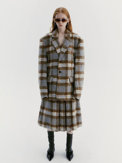Delivery Vintage Grey Plaid Pleated Asymmetrical Women&