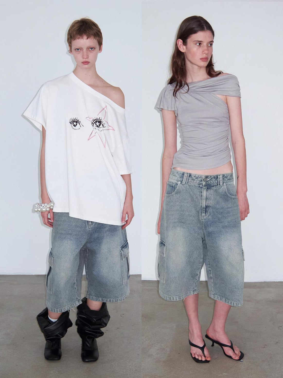 Delivery Vintage Light Blue Washed Denim Cargo Shorts Unisex