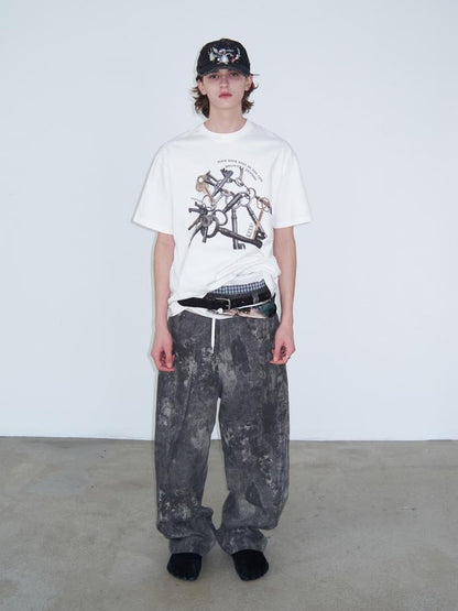 Delivery Vintage Metal Key Print Oversized Cotton Tee
