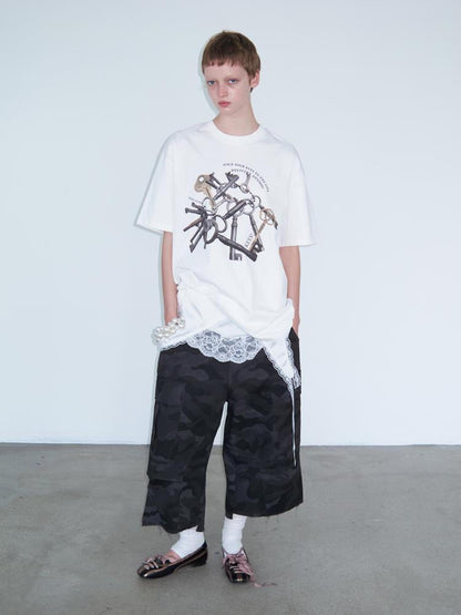 Delivery Vintage Metal Key Print Oversized Cotton Tee