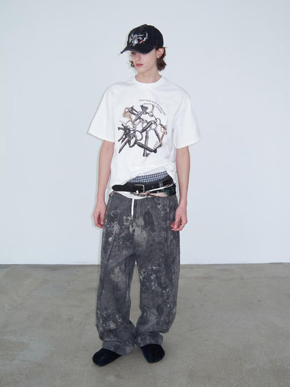 Delivery Vintage Metal Key Print Oversized Cotton Tee