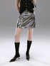 Vintage Metallic Silver Gray Sequin A Line Mini Skirt