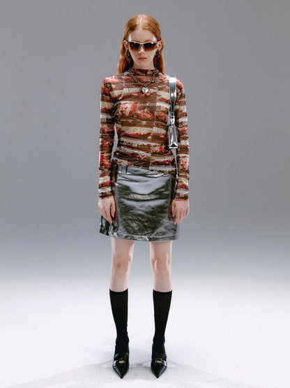 Vintage Metallic Silver Gray Sequin A Line Mini Skirt