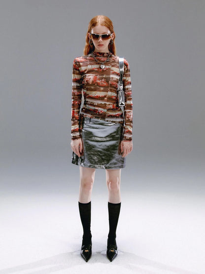 Vintage Metallic Silver Gray Sequin A Line Mini Skirt