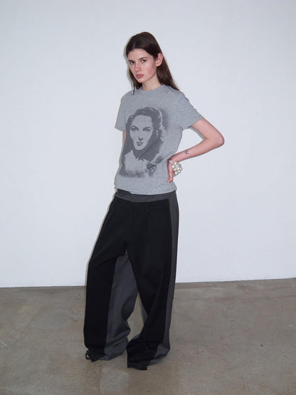 Delivery Vintage Portrait Print Straight Cut Grey Women&