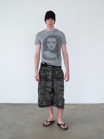Delivery Vintage Portrait Print Straight Cut Grey Women&