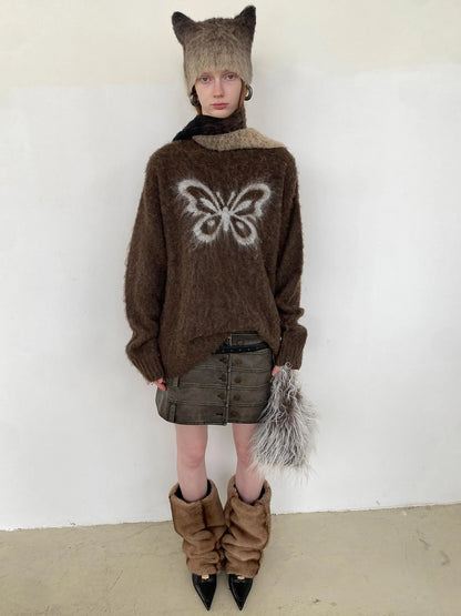 Vintage Washed Biker Jacket Layered Waistband Mini Skirt Set