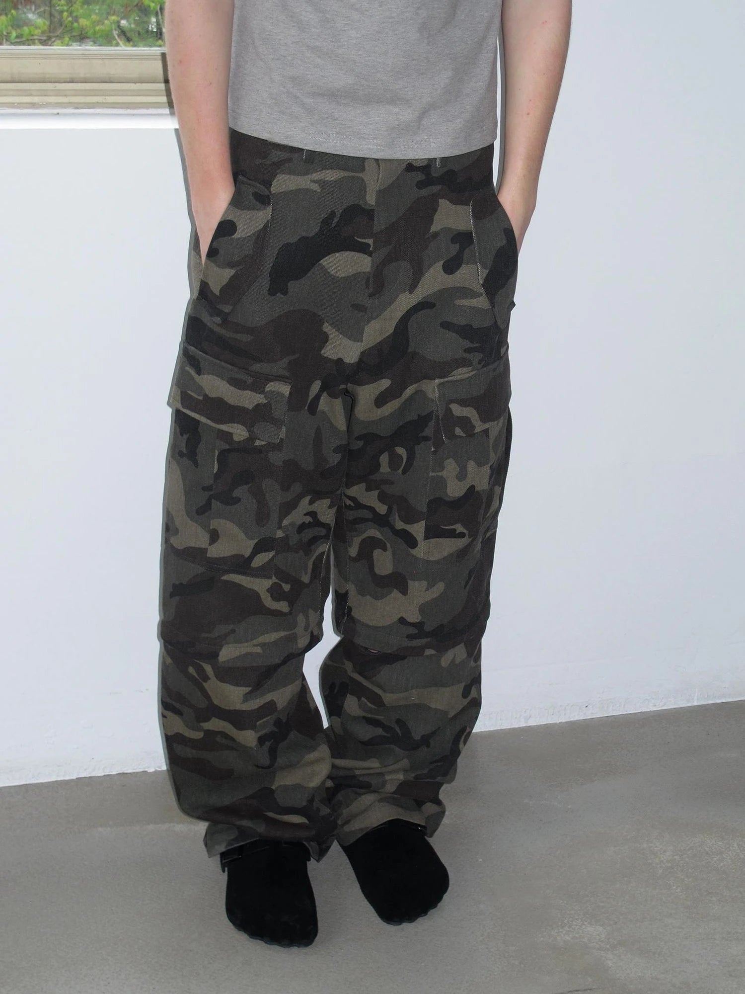 Vintage Washed Camo Cargo Pants Convertible Shorts