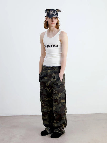 Vintage Washed Camo Cargo Pants Convertible Shorts