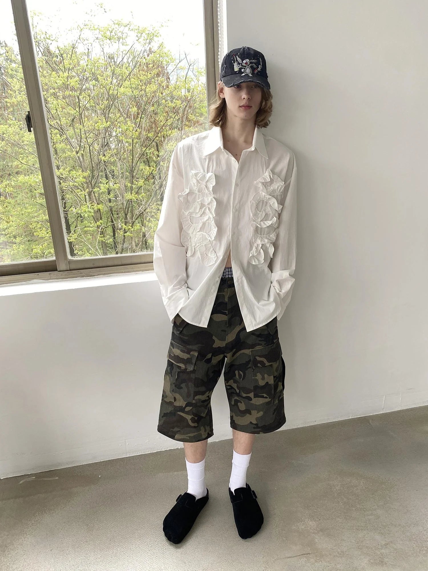 Vintage Washed Camo Cargo Pants Convertible Shorts