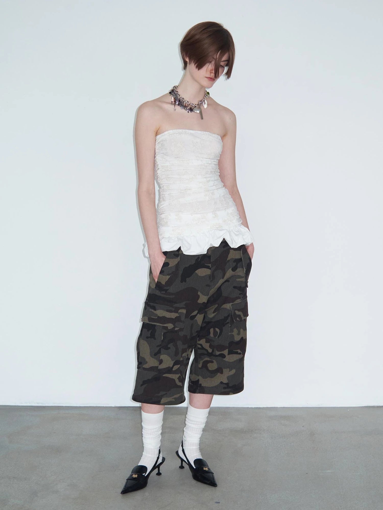 Vintage Washed Camo Cargo Pants Convertible Shorts