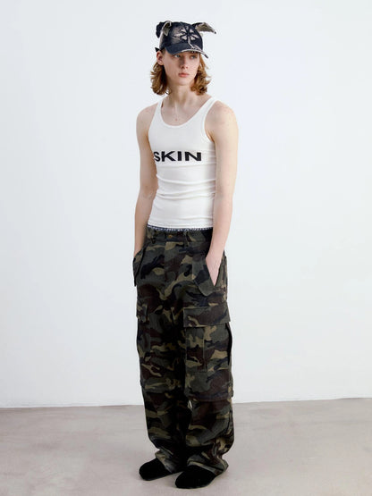 Vintage Washed Camo Cargo Pants Convertible Shorts