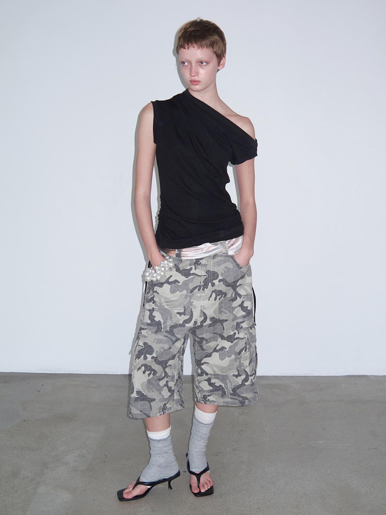 Delivery Vintage Washed Camo Cargo Shorts With Distressed Details