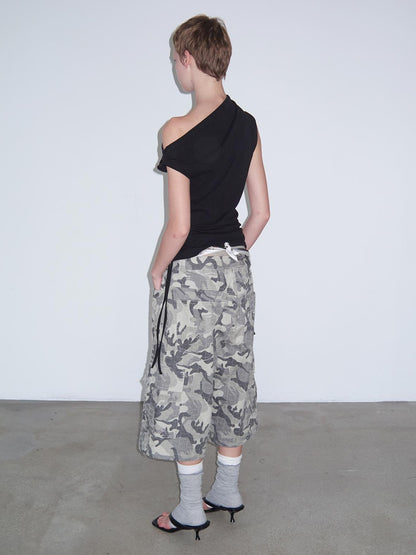 Delivery Vintage Washed Camo Cargo Shorts With Distressed Details
