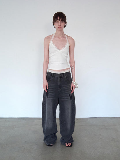 Delivery Washed Black Distressed Patchwork Women&