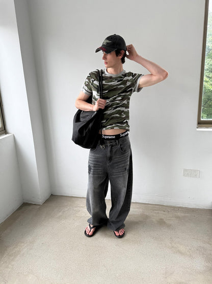 Delivery Washed Black Distressed Patchwork Women&