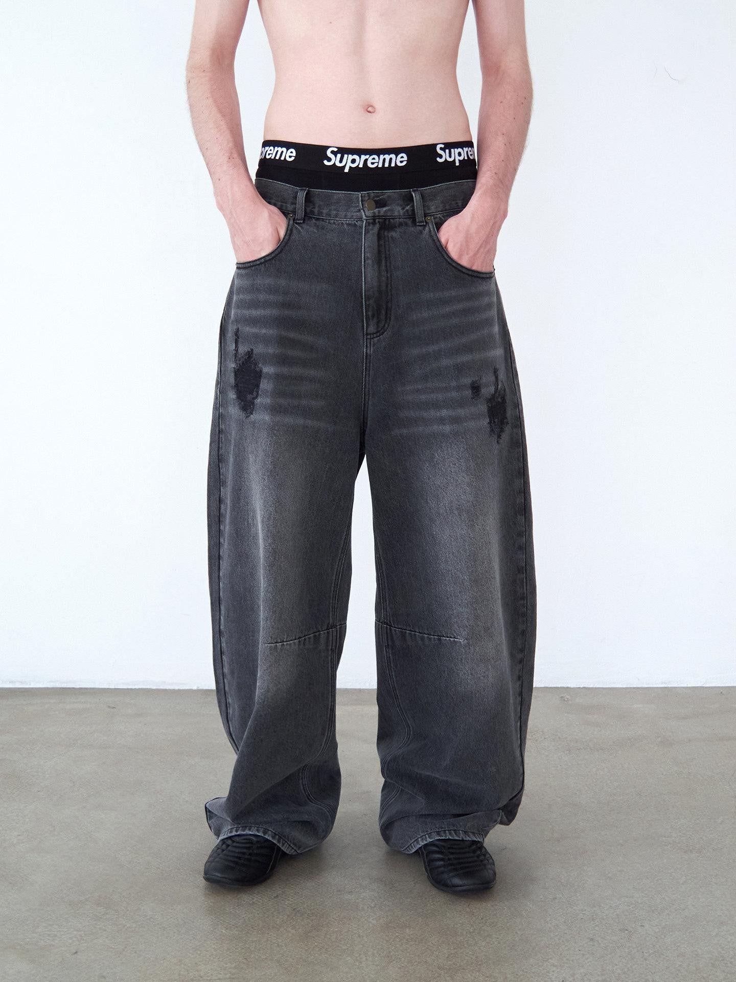 Delivery Washed Black Distressed Patchwork Women&