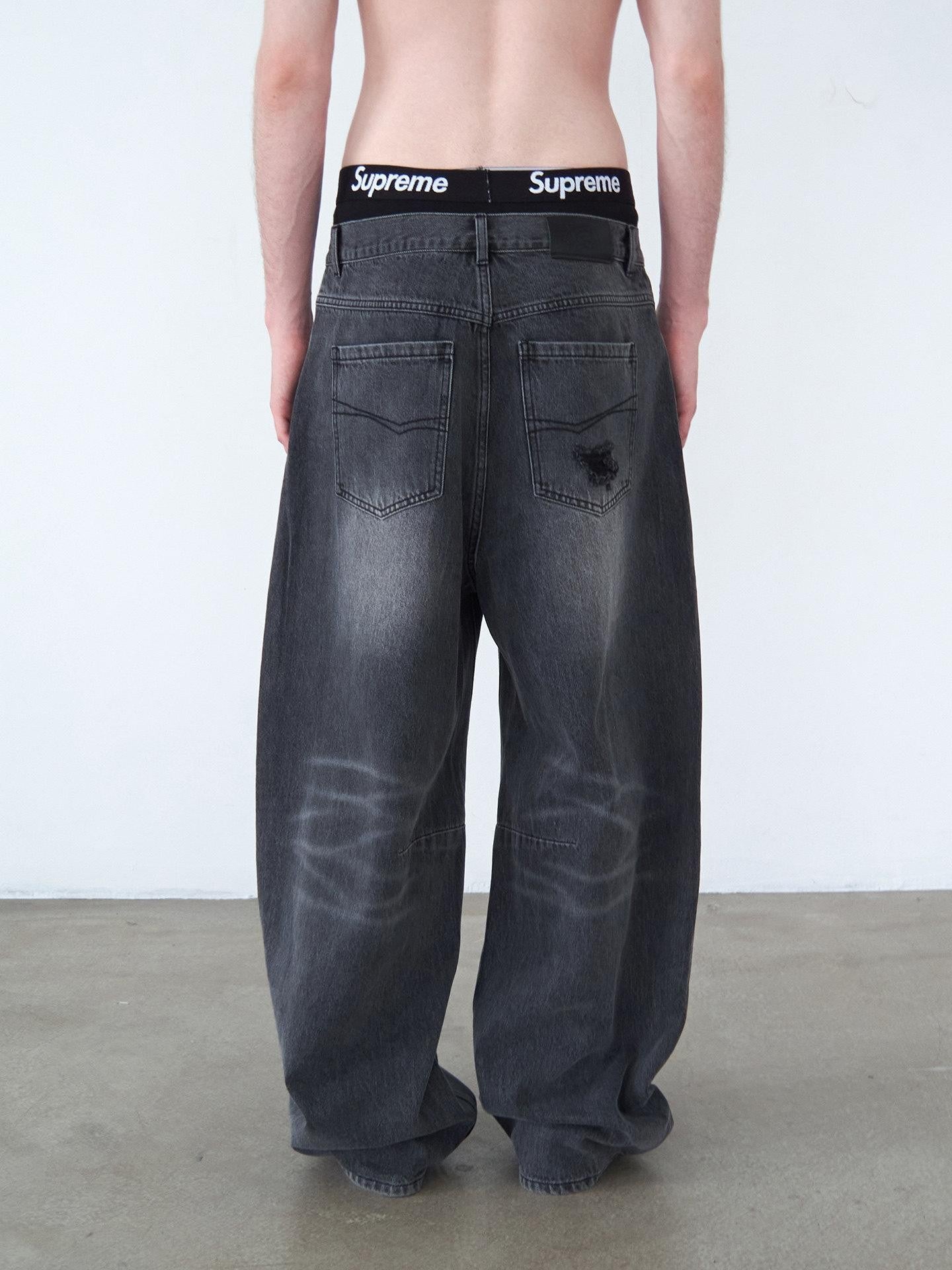 Delivery Washed Black Distressed Patchwork Women&