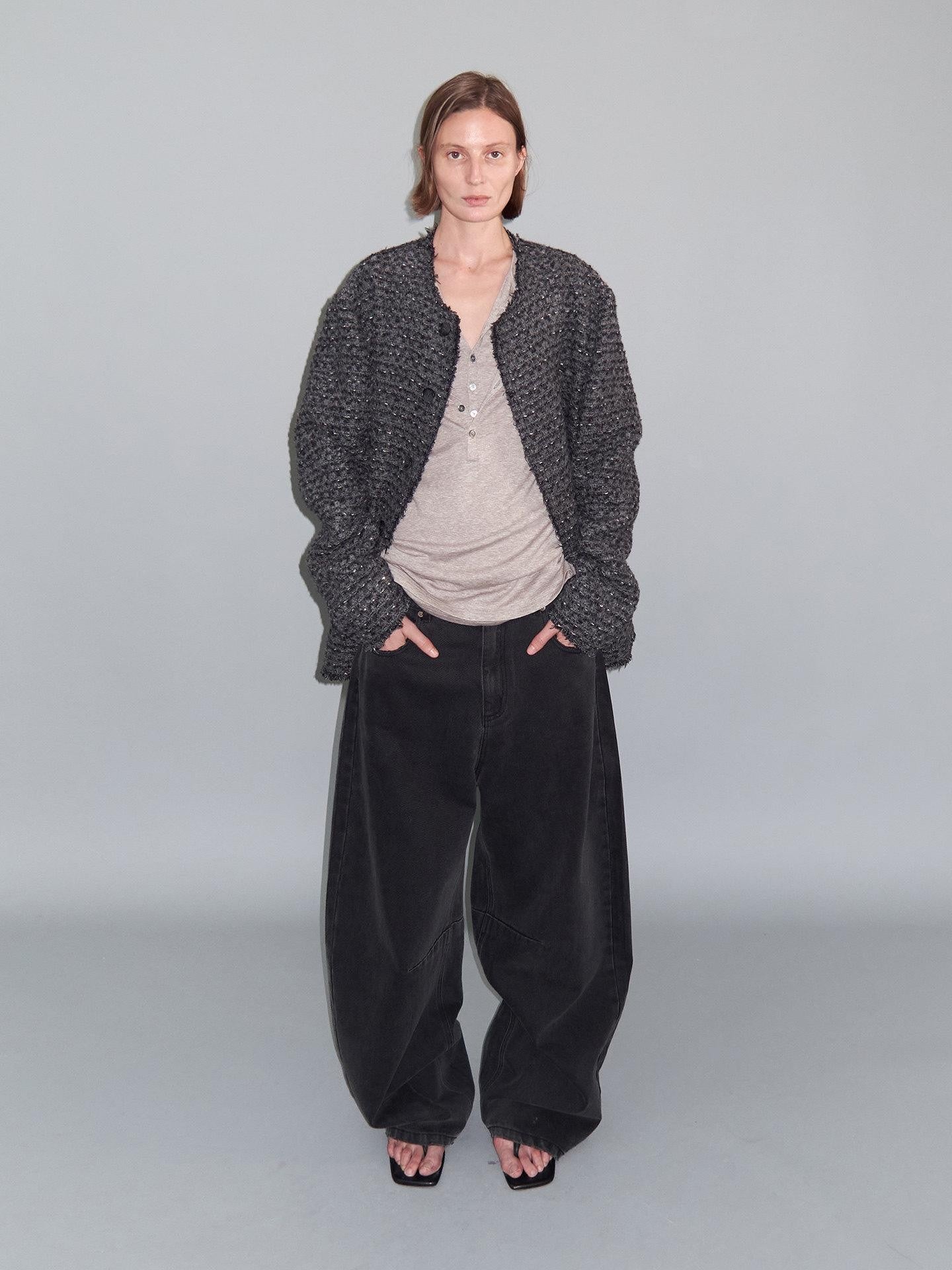 Delivery Washed Distressed Curved Cut Oversized Women&