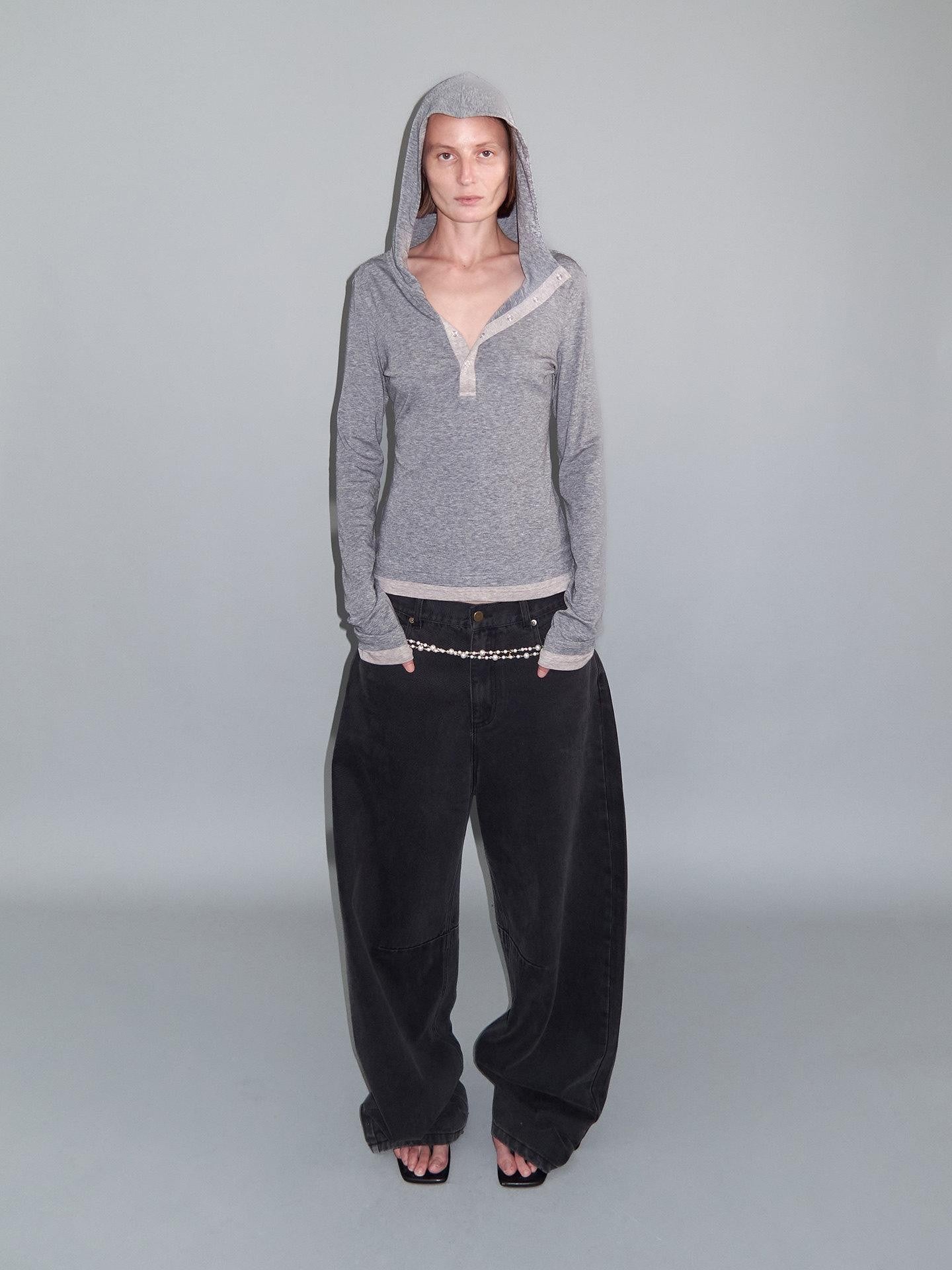 Delivery Washed Distressed Curved Cut Oversized Women&