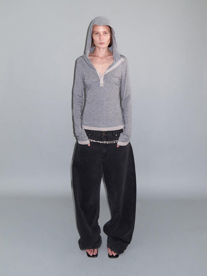 Delivery Washed Distressed Curved Cut Oversized Women&
