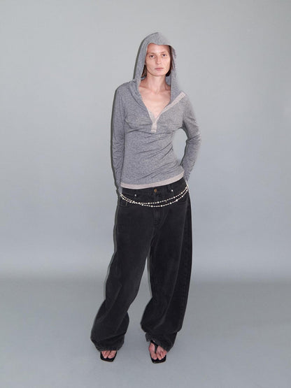 Delivery Washed Distressed Curved Cut Oversized Women&