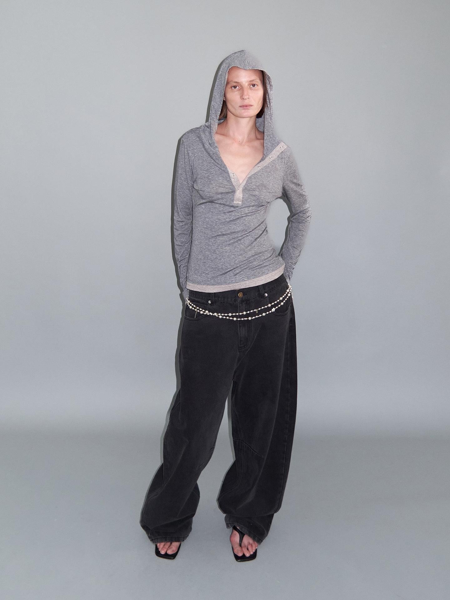 Delivery Washed Distressed Curved Cut Oversized Women&