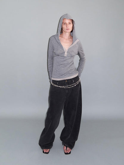 Delivery Washed Distressed Curved Cut Oversized Women&