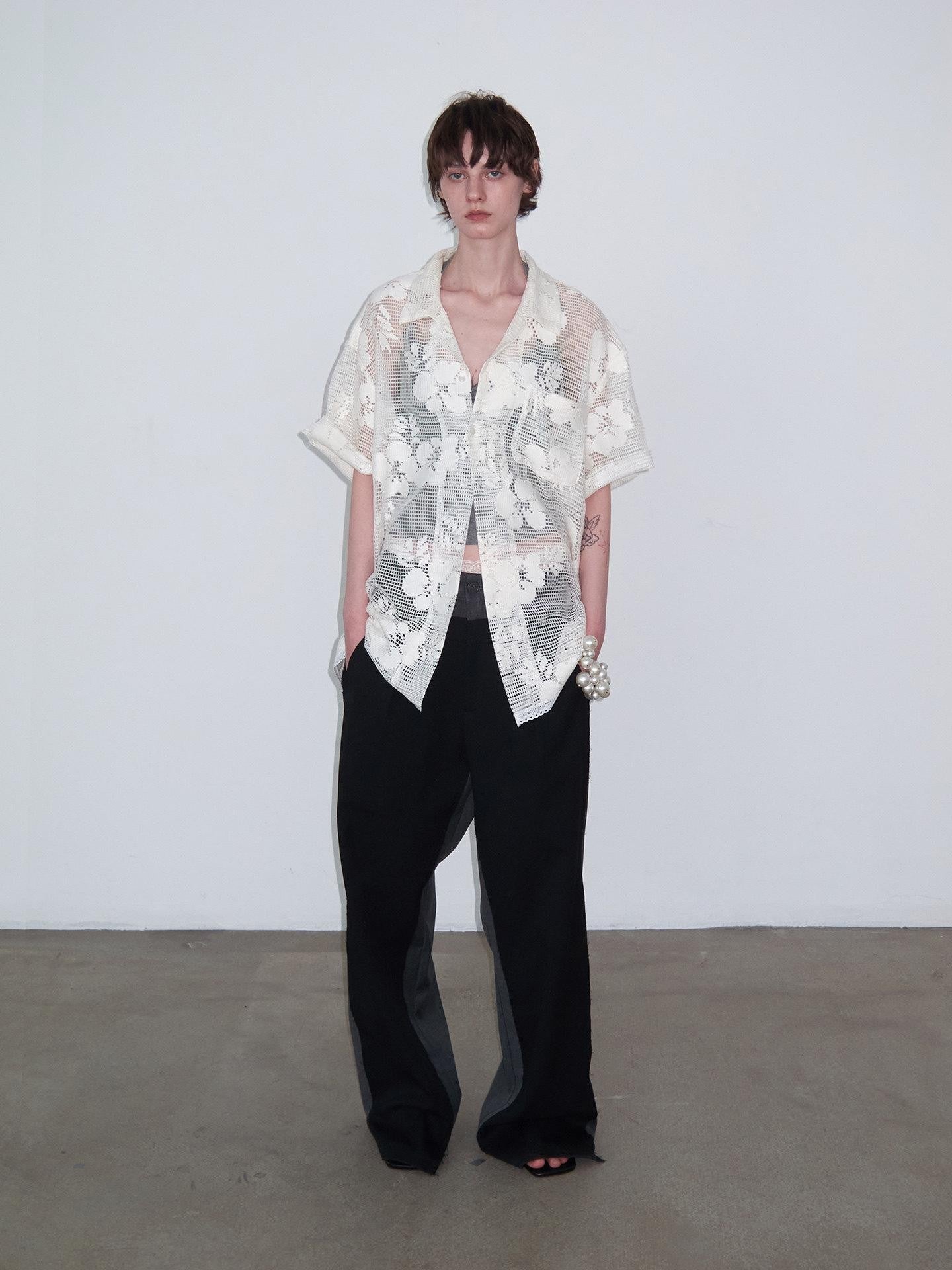 Delivery White Crochet Cutout Floral Embroidered Cuban Collar Women&