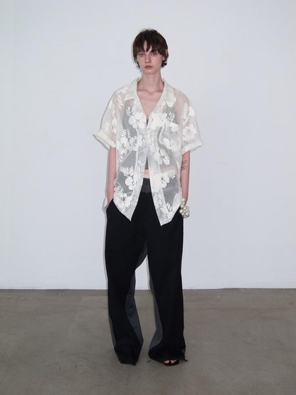 Delivery White Crochet Cutout Floral Embroidered Cuban Collar Women&