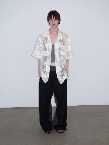 Delivery White Crochet Cutout Floral Embroidered Cuban Collar Women&