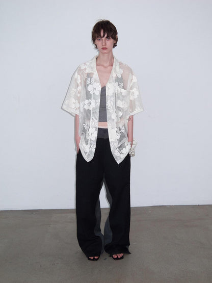 Delivery White Crochet Cutout Floral Embroidered Cuban Collar Women&