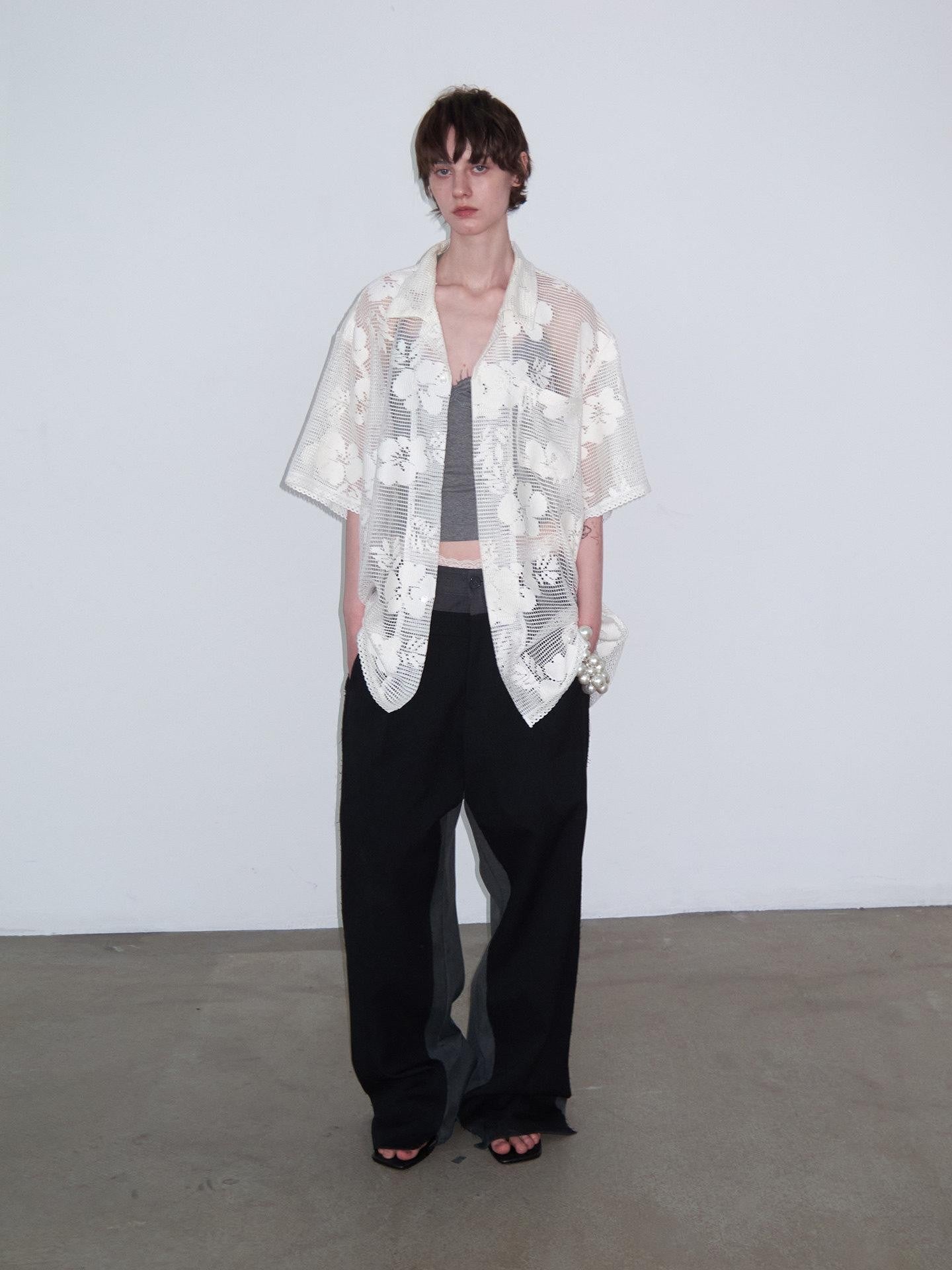 Delivery White Crochet Cutout Floral Embroidered Cuban Collar Women&