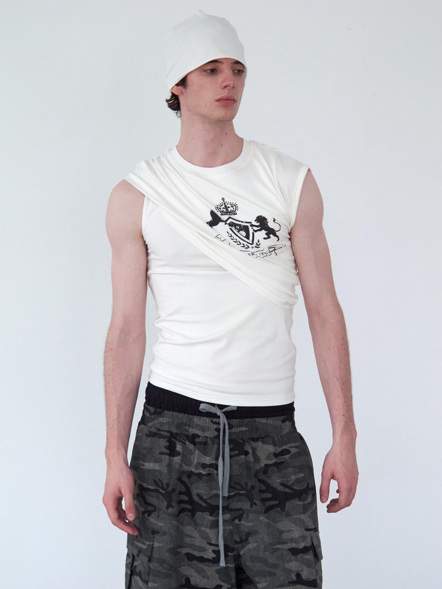 Delivery White Deconstructed Layered Pleated Printed Slim H Line Women&